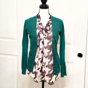 Moth (Anthropologie) Green Knit Button Down Cardigan Sweater, Size XS